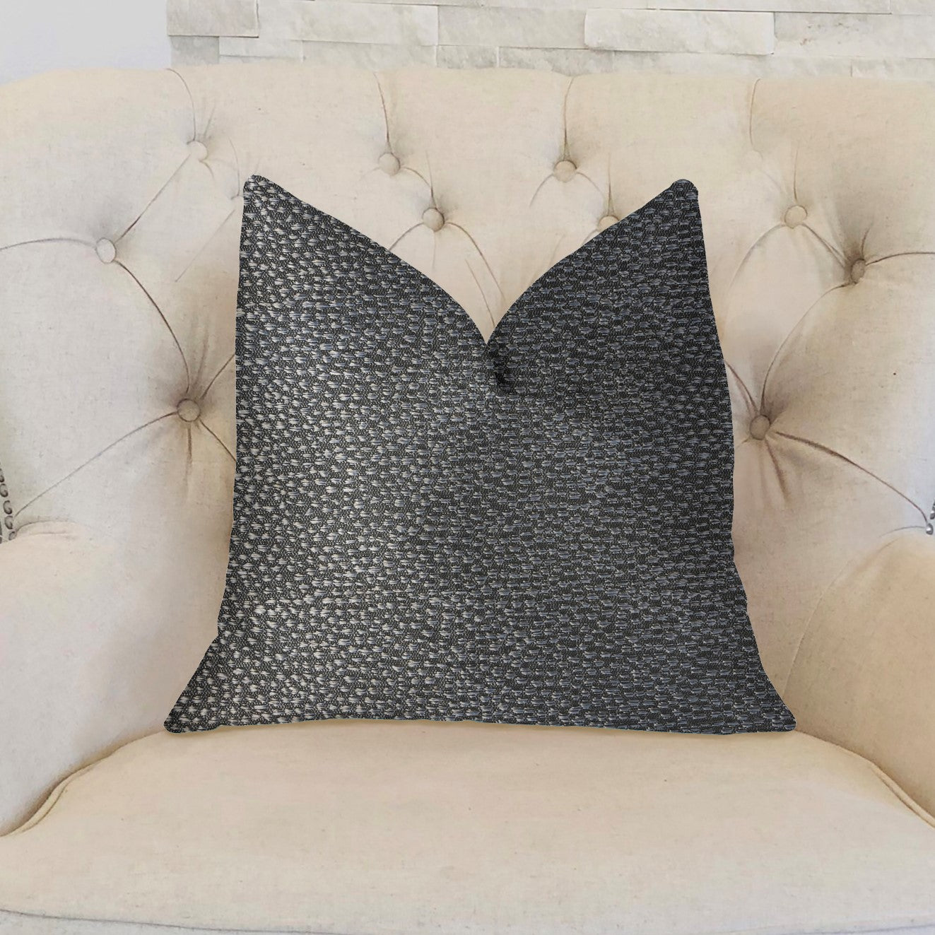 Eloquent Haze Silver Luxury Throw Pillow showcasing a textured silver fabric with an invisible zipper, perfect for elegant home decor.