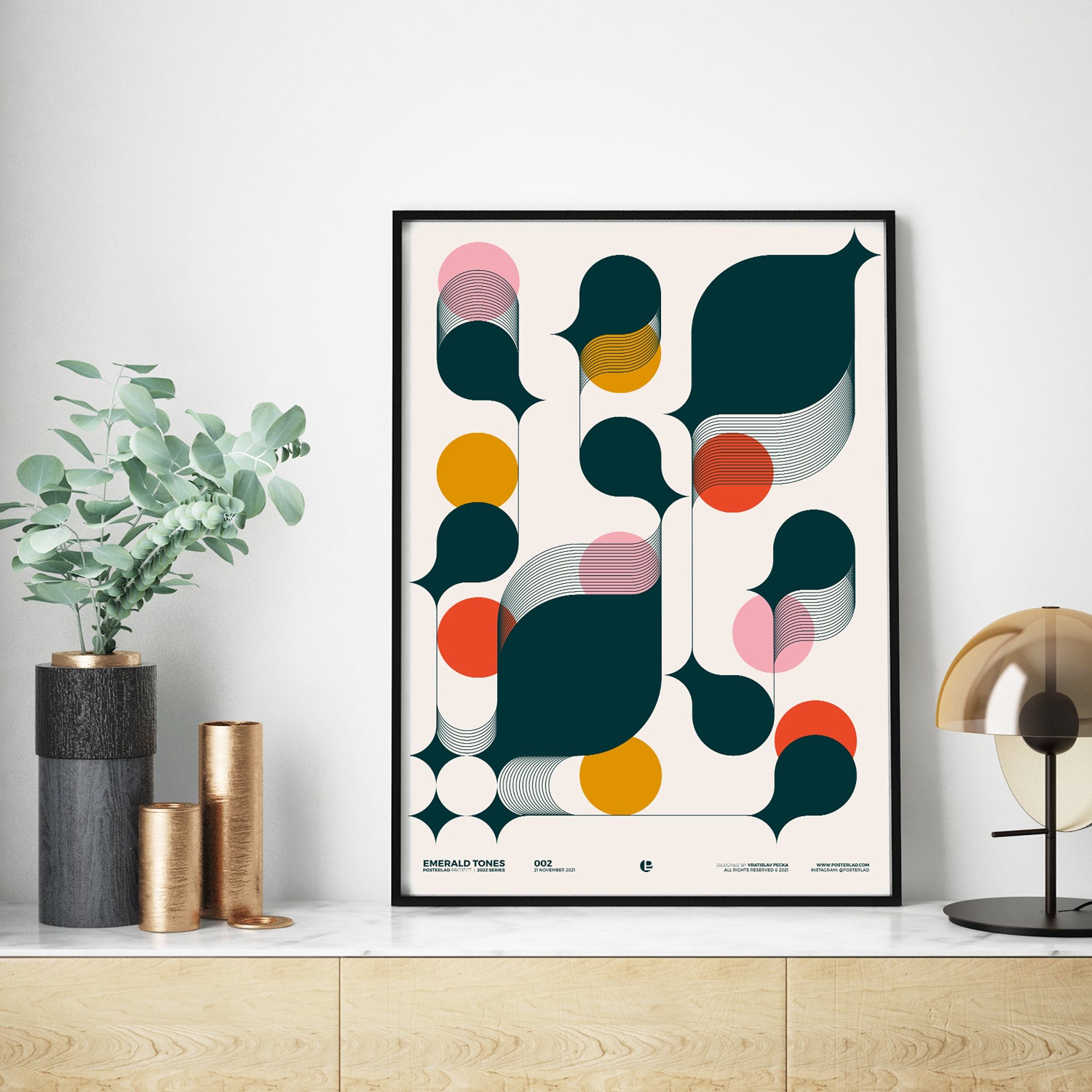 Emerald Tones poster featuring vibrant green hues on thick matte paper, perfect for home or office decor.