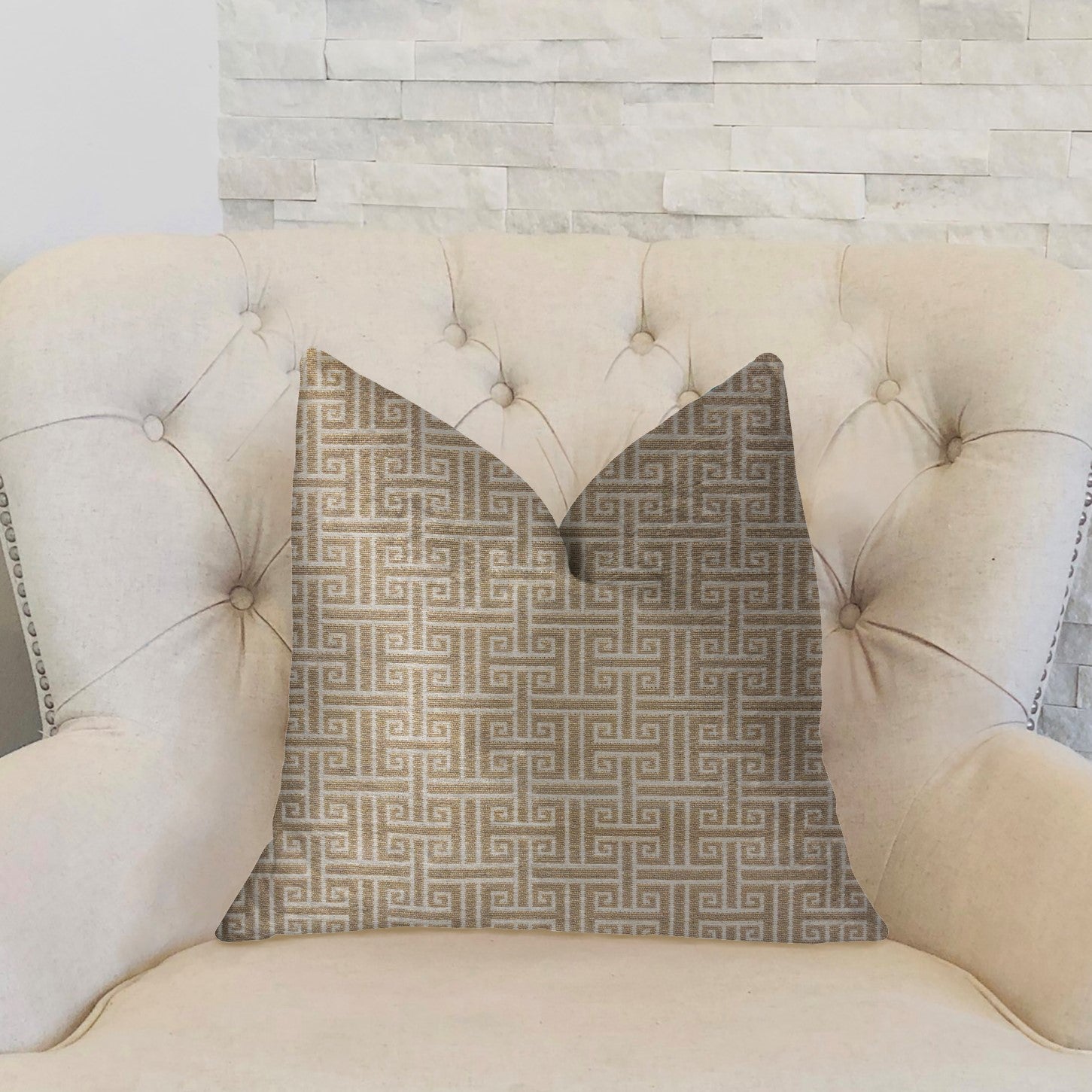 Emperor Gray and Beige luxury throw pillow featuring a geometric pattern, handmade in the USA with a soft cotton and polyester blend.