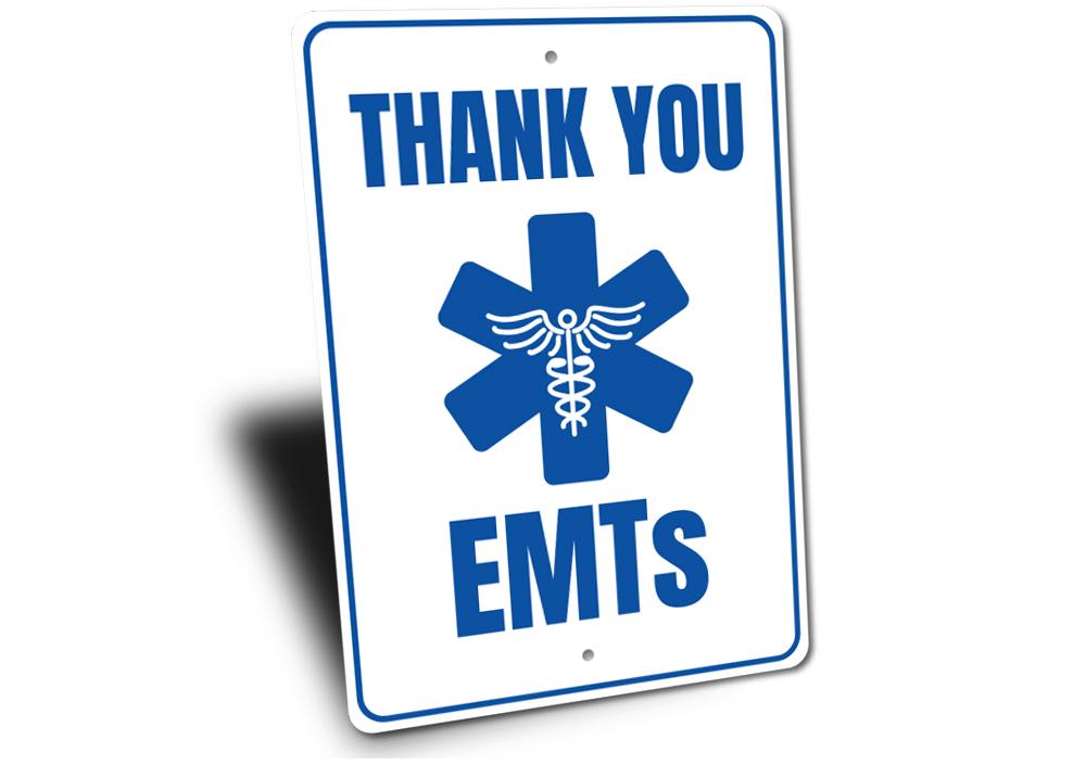 Customizable EMT sign made of high-quality aluminum, featuring pre-drilled holes for easy mounting, perfect for home or office decor.