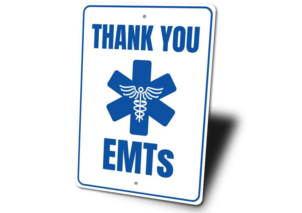 Customizable EMT sign made of high-quality aluminum, featuring pre-drilled holes for easy mounting, perfect for home or office decor.