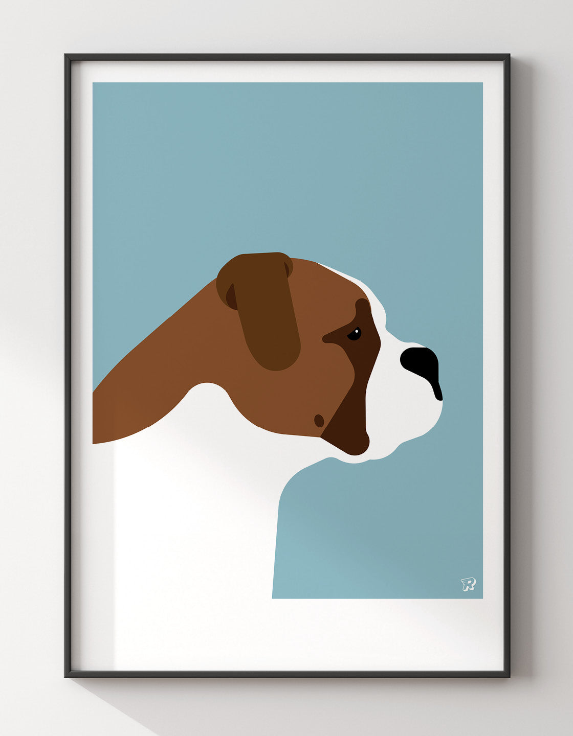 A modern art piece featuring a stylish English Bulldog with clean lines and bold colors, perfect for home decor.