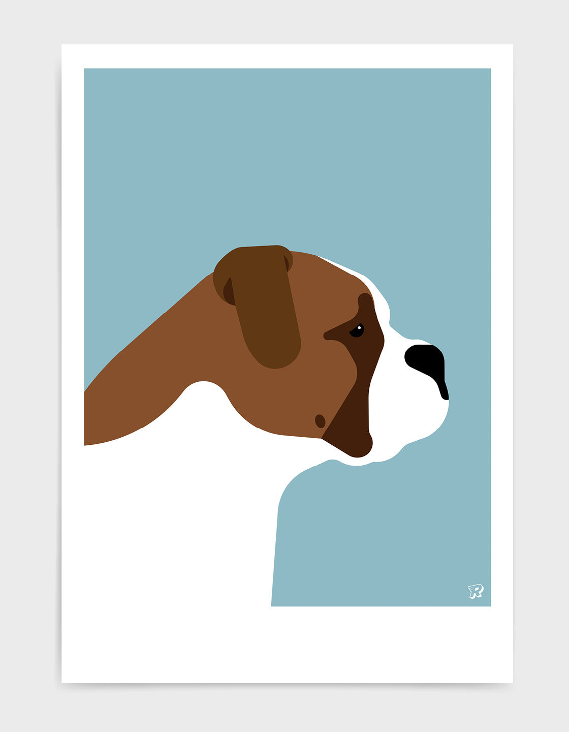 A modern art piece featuring a stylish English Bulldog with clean lines and bold colors, perfect for home decor.