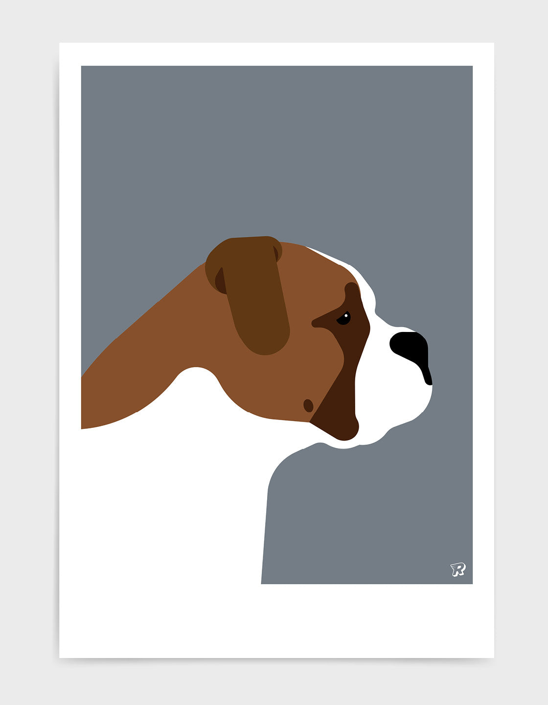 A modern art piece featuring a stylish English Bulldog with clean lines and bold colors, perfect for home decor.