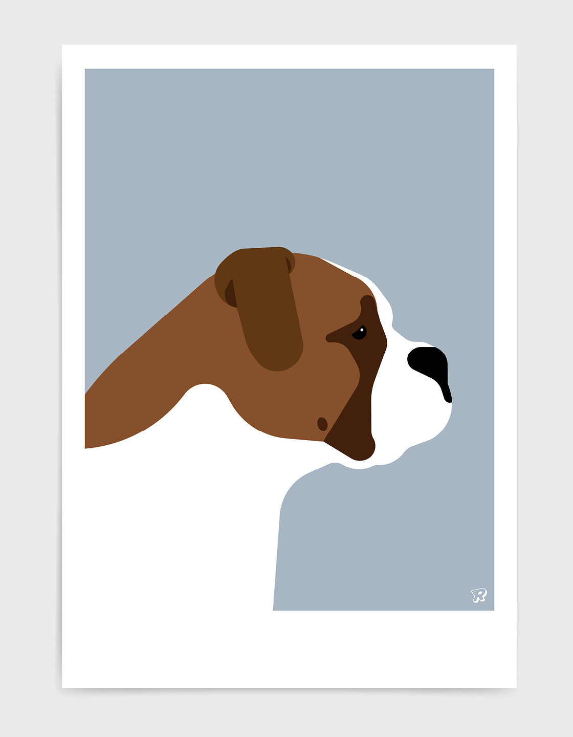 A modern art piece featuring a stylish English Bulldog with clean lines and bold colors, perfect for home decor.