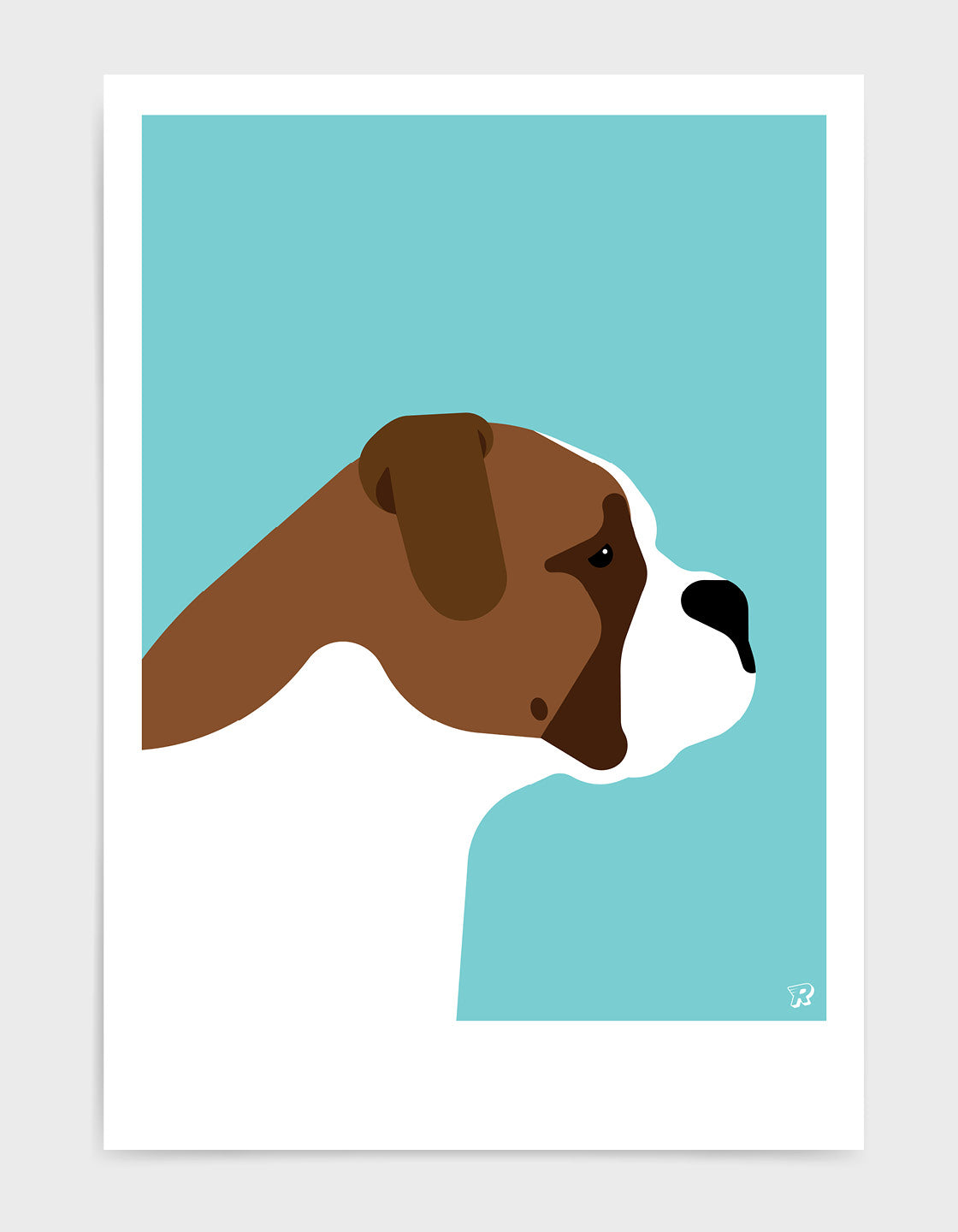 A modern art piece featuring a stylish English Bulldog with clean lines and bold colors, perfect for home decor.