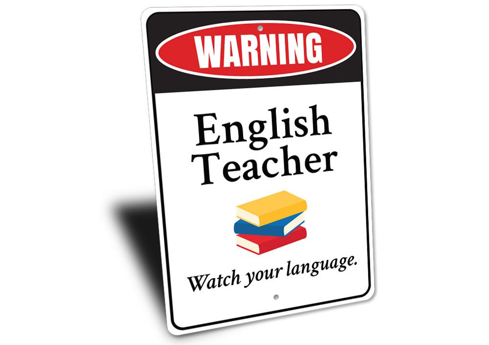 Customizable English Teacher Sign made from high-quality aluminum, featuring pre-drilled holes for easy mounting.