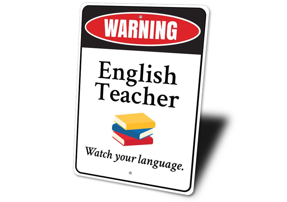 Customizable English Teacher Sign made from high-quality aluminum, featuring pre-drilled holes for easy mounting.