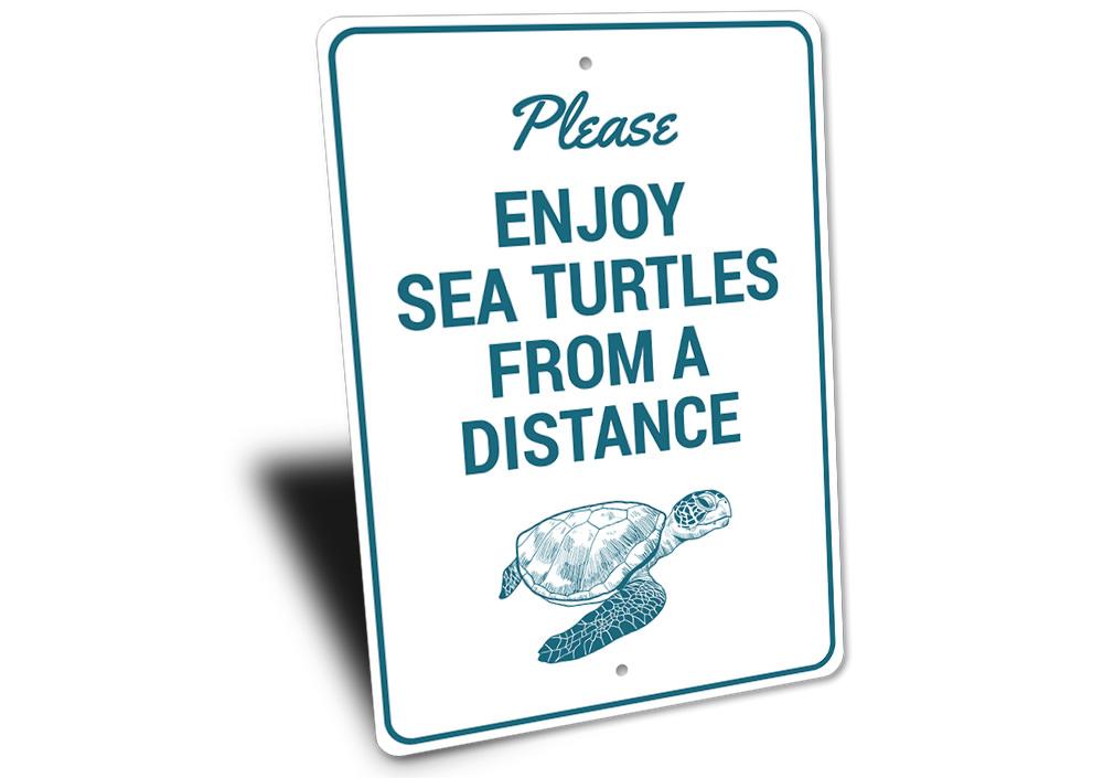 Enjoy Sea Turtles Sign featuring vibrant sea turtle graphics, perfect for beach-themed decor.