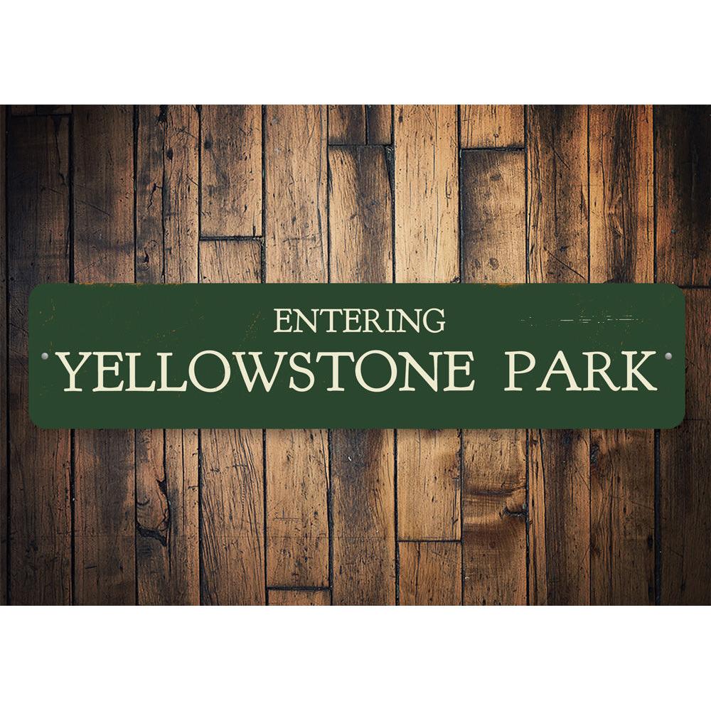 Customizable Entering Park Sign made from durable aluminum, featuring pre-drilled holes for easy mounting.