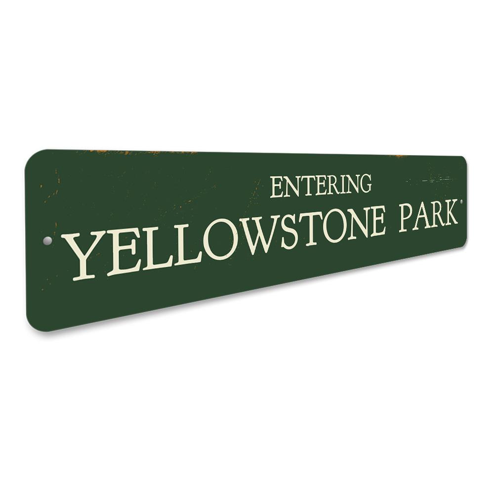 Customizable Entering Park Sign made from durable aluminum, featuring pre-drilled holes for easy mounting.