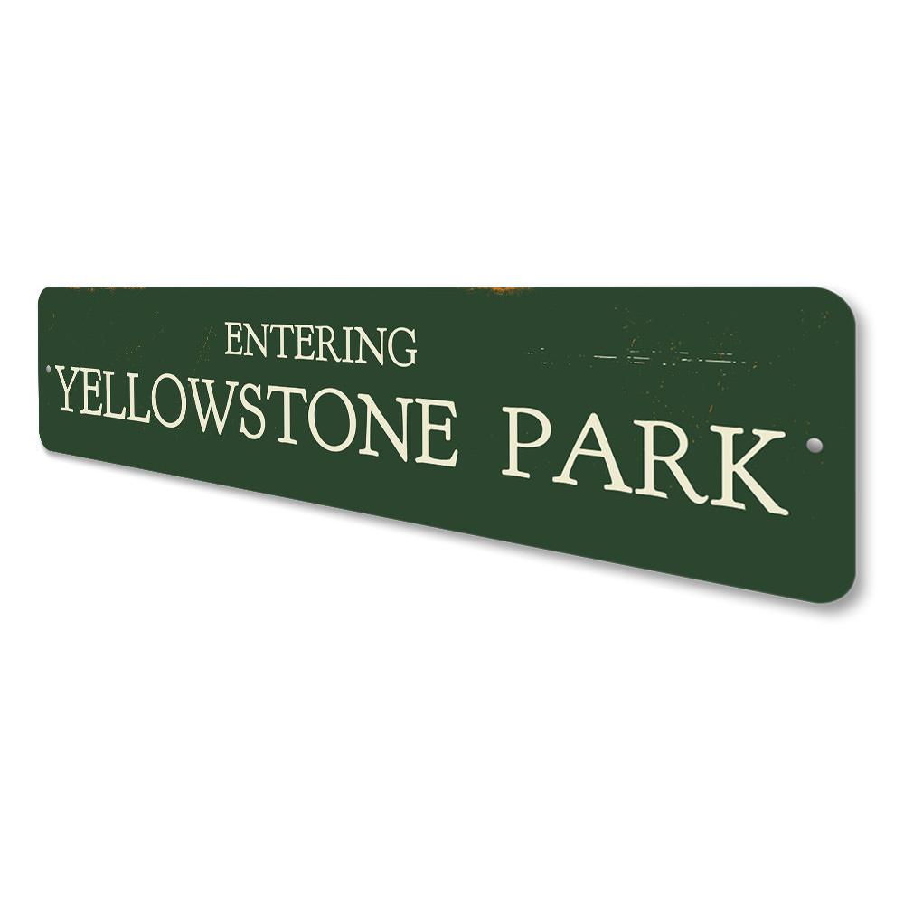 Customizable Entering Park Sign made from durable aluminum, featuring pre-drilled holes for easy mounting.