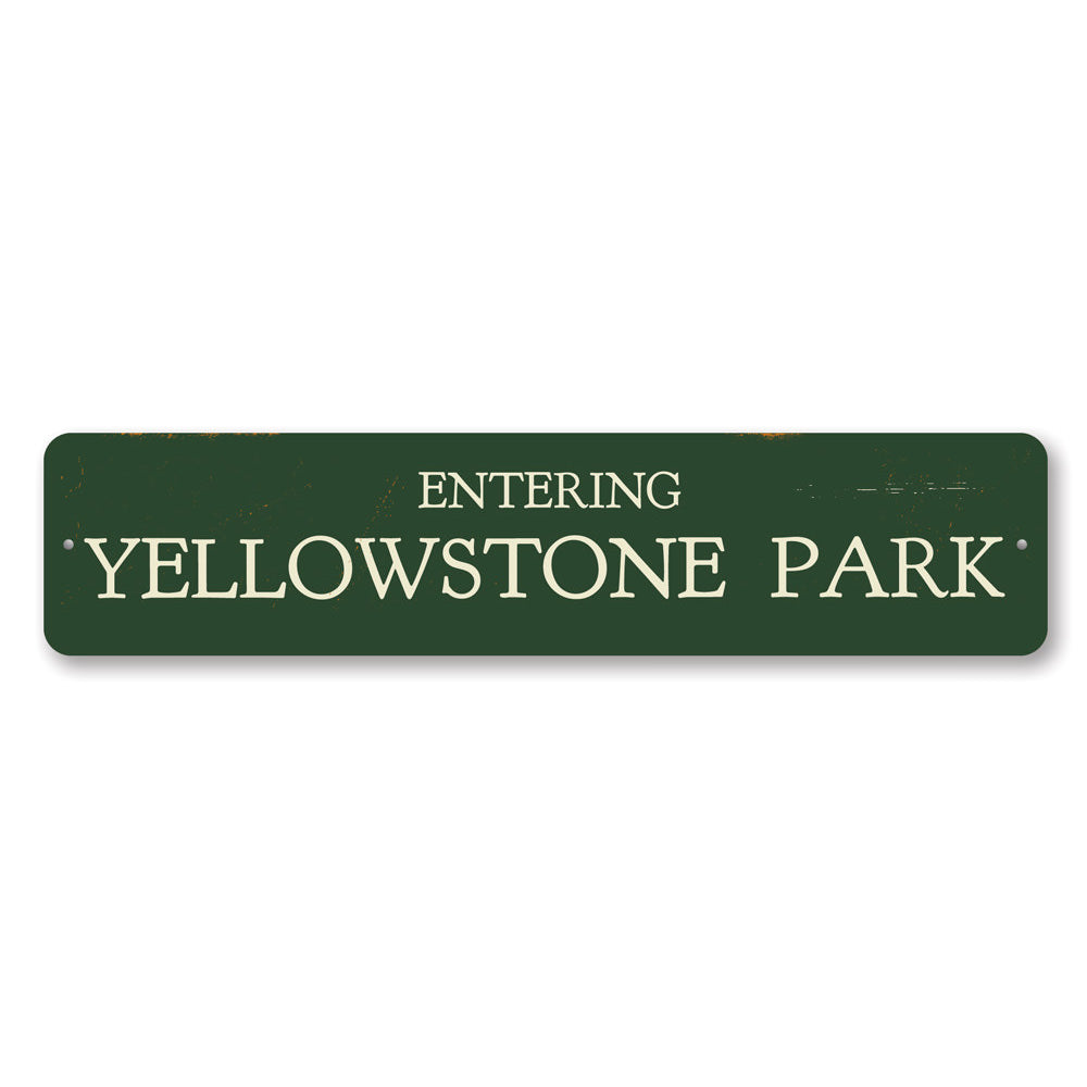 Customizable Entering Park Sign made from durable aluminum, featuring pre-drilled holes for easy mounting.