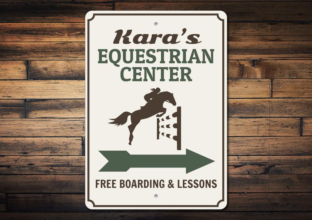 Customizable Equestrian Center Sign made of durable aluminum, featuring pre-drilled holes for easy mounting.