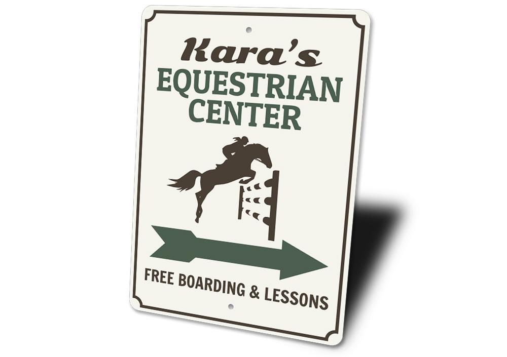 Customizable Equestrian Center Sign made of durable aluminum, featuring pre-drilled holes for easy mounting.