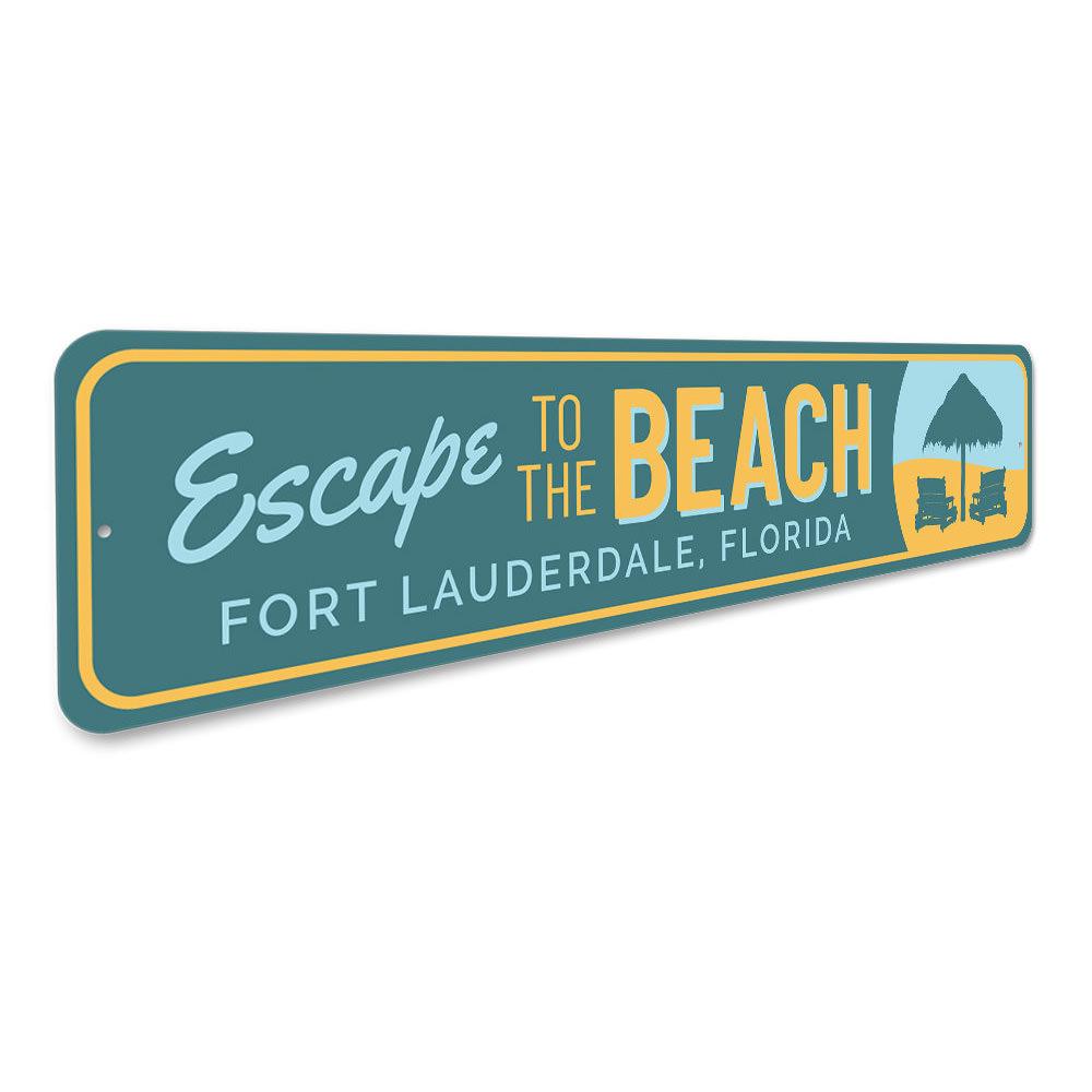 Escape to the Beach Sign made of high-quality aluminum, featuring a coastal design, perfect for home decor.