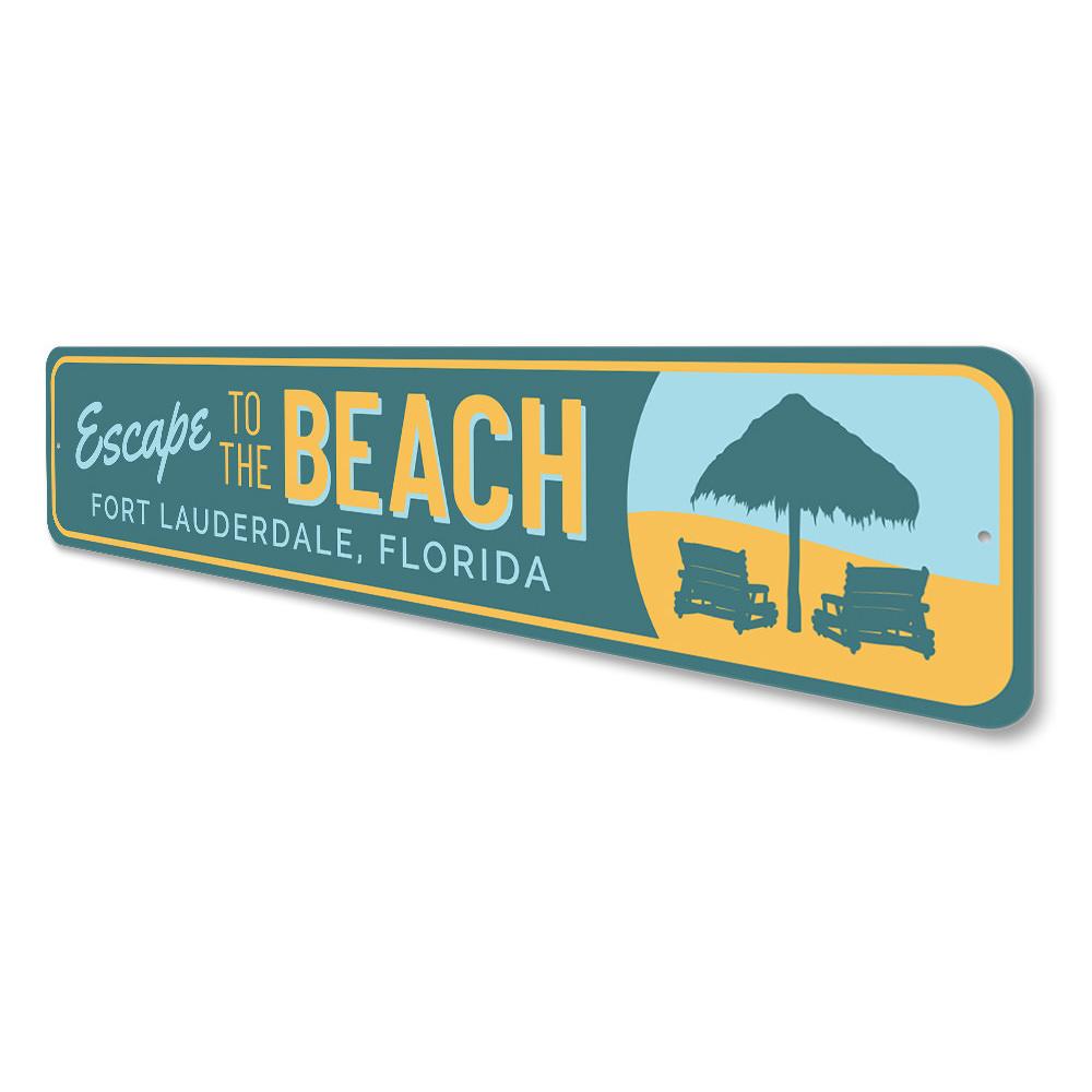 Escape to the Beach Sign made of high-quality aluminum, featuring a coastal design, perfect for home decor.