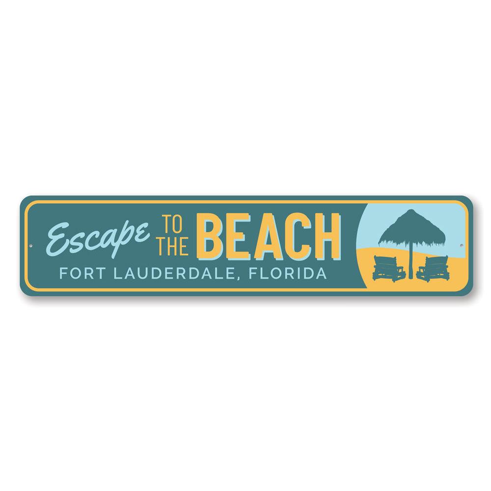 Escape to the Beach Sign made of high-quality aluminum, featuring a coastal design, perfect for home decor.