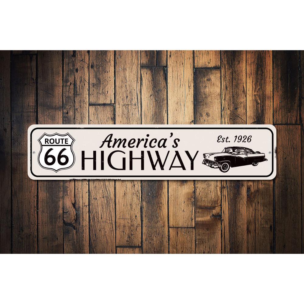 Est 1926 Route 66 Sign made of high-quality aluminum, featuring vibrant colors and a classic design, perfect for home decor.