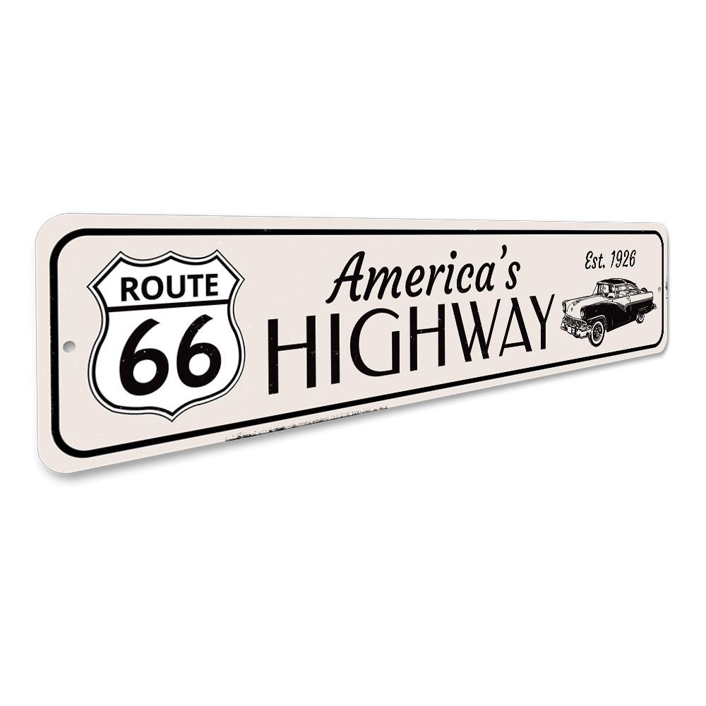 Est 1926 Route 66 Sign made of high-quality aluminum, featuring vibrant colors and a classic design, perfect for home decor.