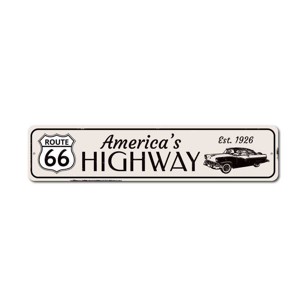 Est 1926 Route 66 Sign made of high-quality aluminum, featuring vibrant colors and a classic design, perfect for home decor.