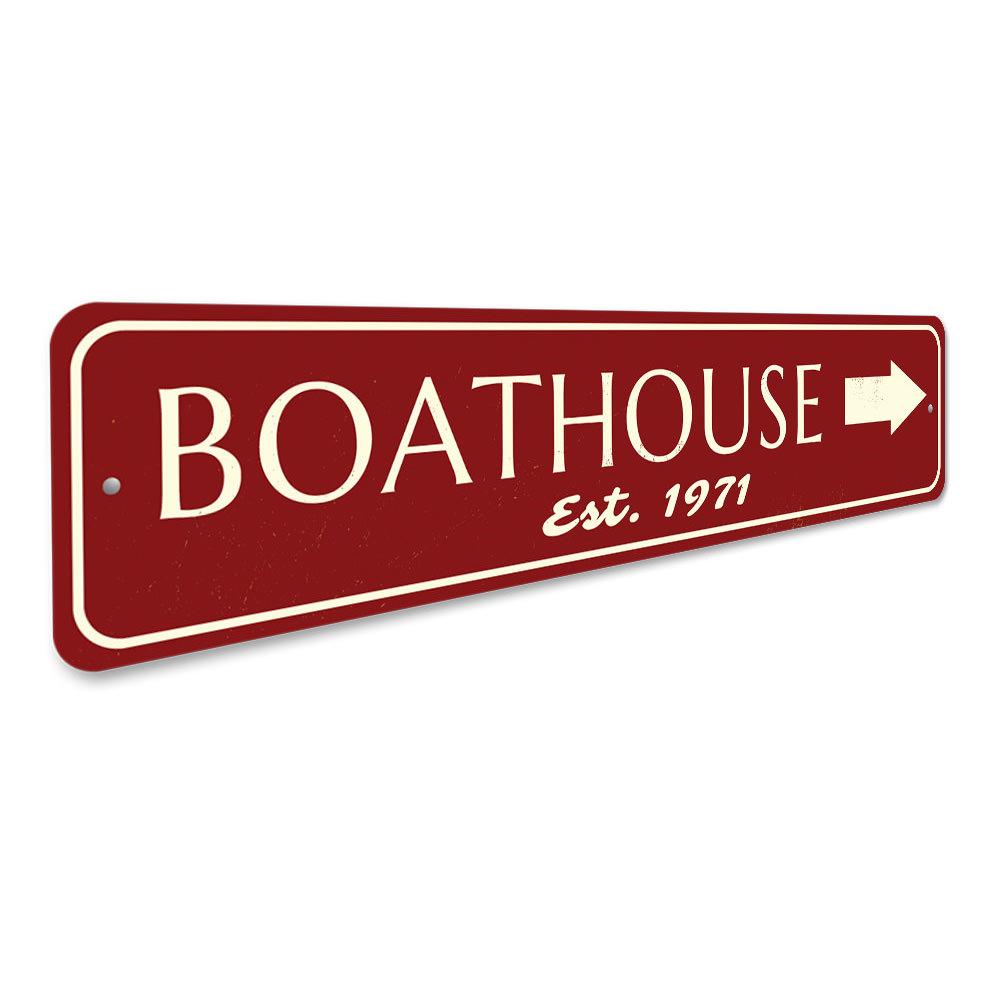 Customizable Est Date Boat House Sign made of high-quality aluminum, perfect for lakehouse decor.