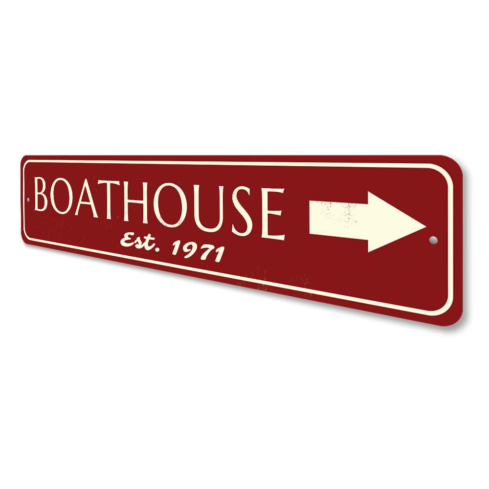 Customizable Est Date Boat House Sign made of high-quality aluminum, perfect for lakehouse decor.