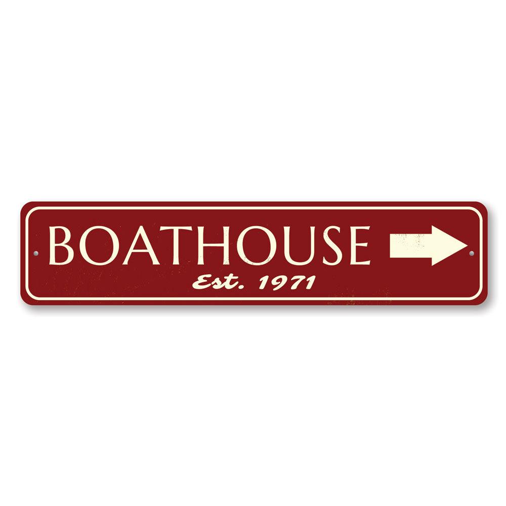 Customizable Est Date Boat House Sign made of high-quality aluminum, perfect for lakehouse decor.