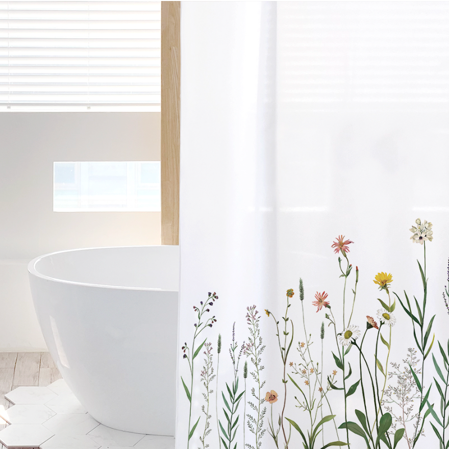 Eunoia 180cm x 180cm polyester shower curtain with modern design, showcasing its stylish patterns and high-quality material.