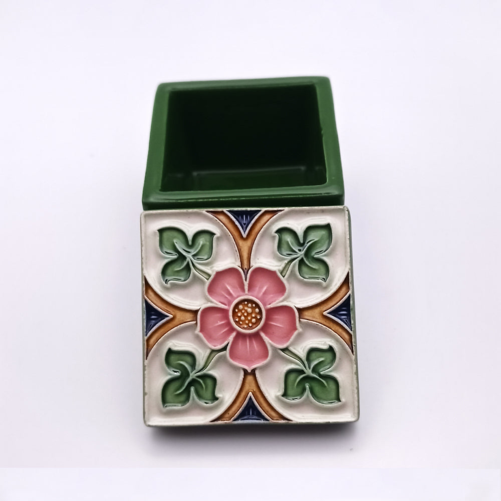 Evora Ceramic Box, handcrafted with intricate designs and vibrant colors, perfect for home decor and storage.