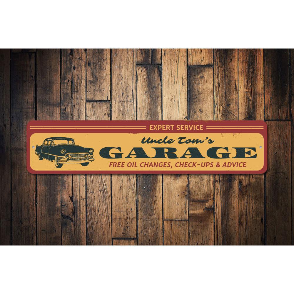 Expert Service Garage Sign made of high-quality aluminum, featuring customizable text and pre-drilled holes for easy mounting.