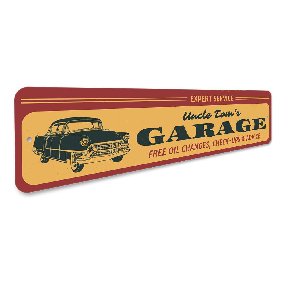 Expert Service Garage Sign made of high-quality aluminum, featuring customizable text and pre-drilled holes for easy mounting.