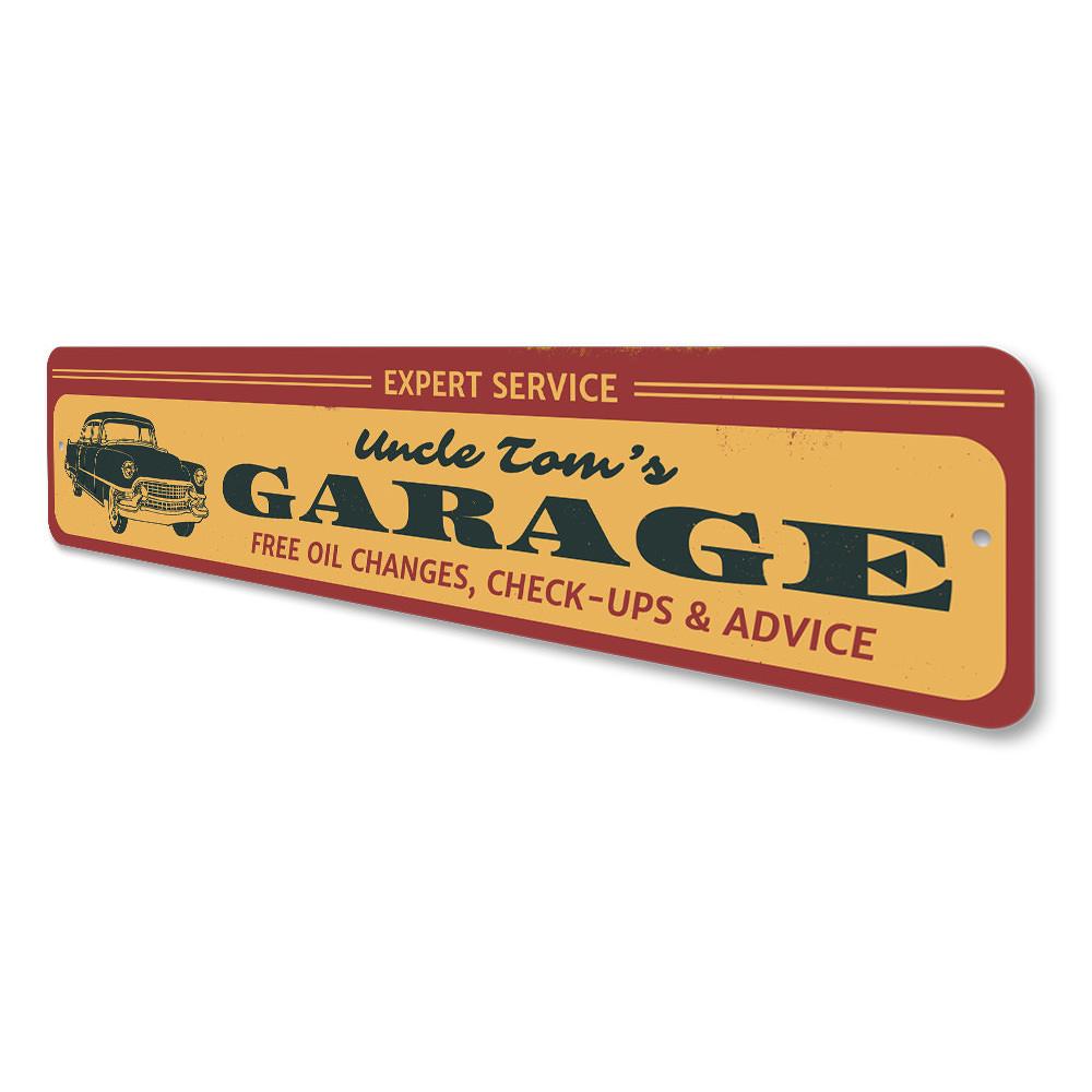 Expert Service Garage Sign made of high-quality aluminum, featuring customizable text and pre-drilled holes for easy mounting.