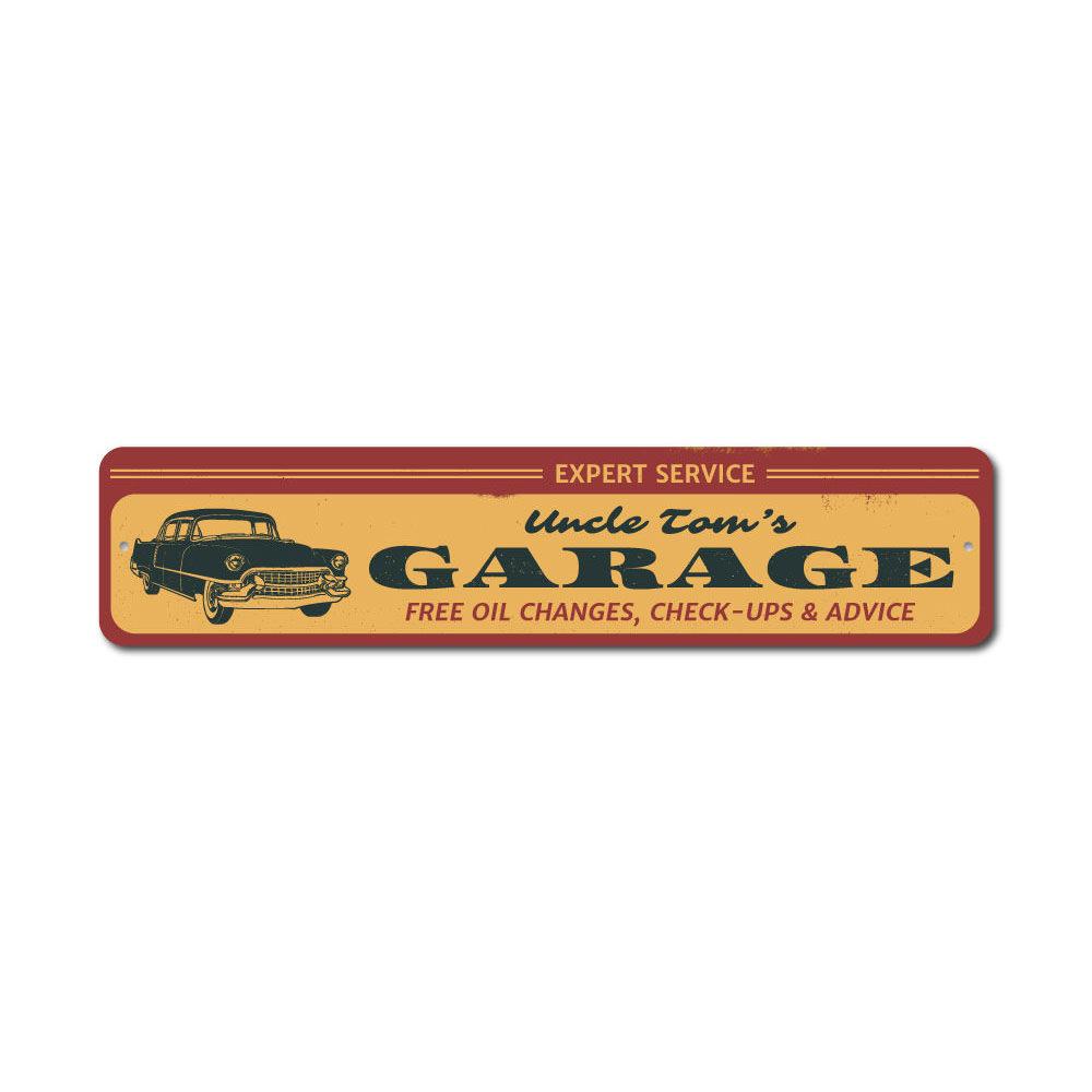 Expert Service Garage Sign made of high-quality aluminum, featuring customizable text and pre-drilled holes for easy mounting.