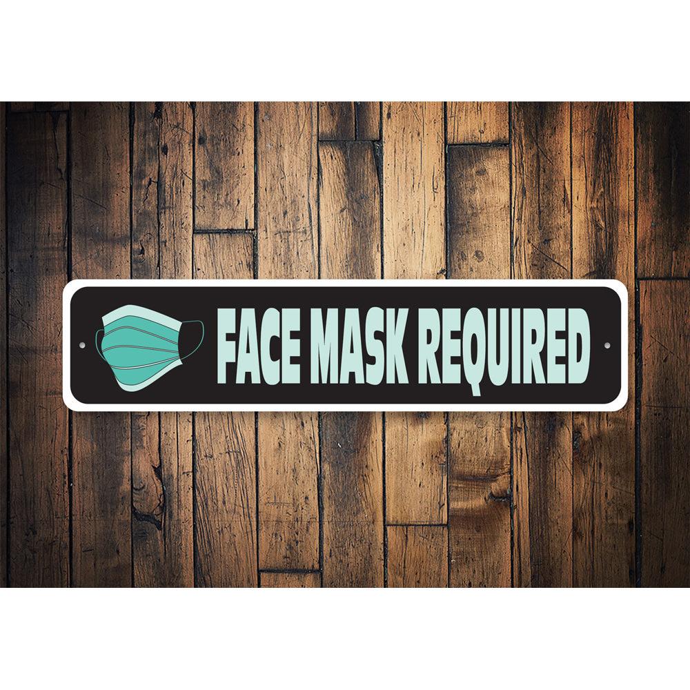 Face Mask Required Sign made of durable aluminum, featuring pre-drilled holes for easy mounting, ideal for promoting safety in various settings.