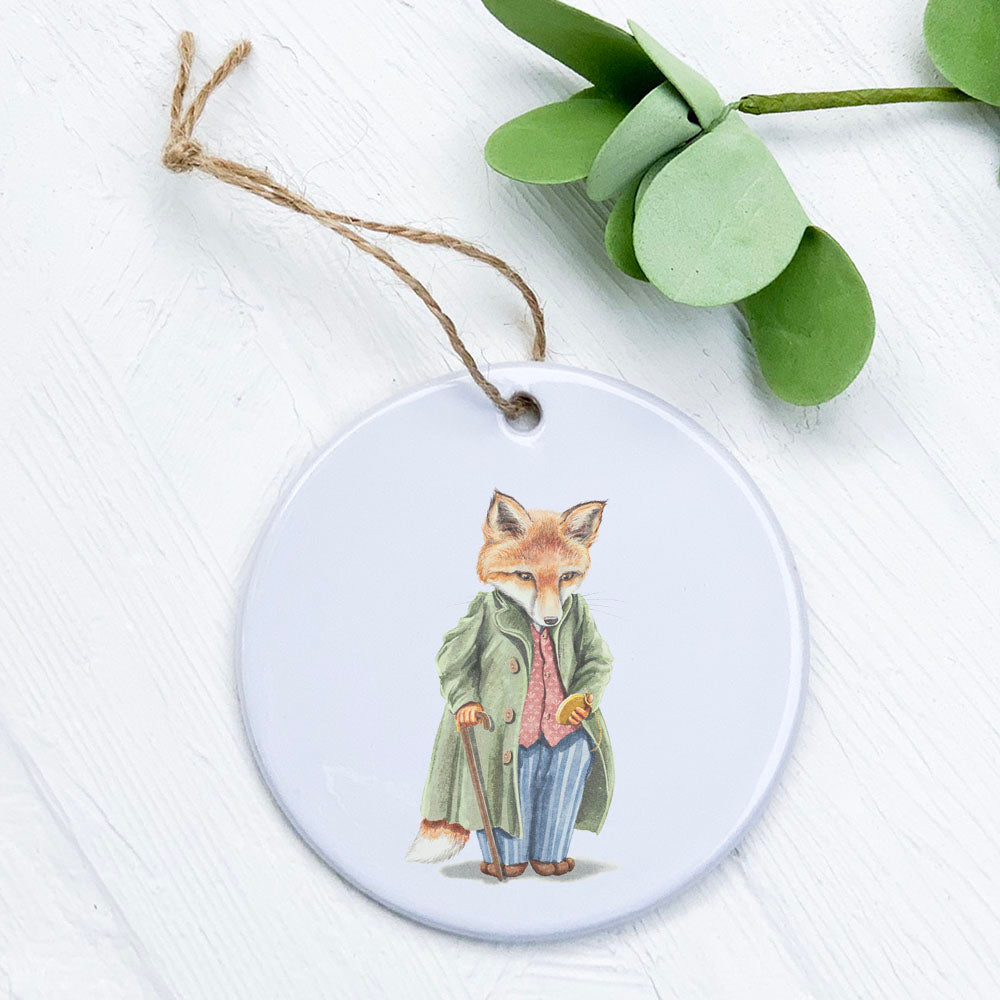 Fairytale Mr. Fox Ornament made of high-quality porcelain with vibrant design, perfect for holiday decor or gifting.