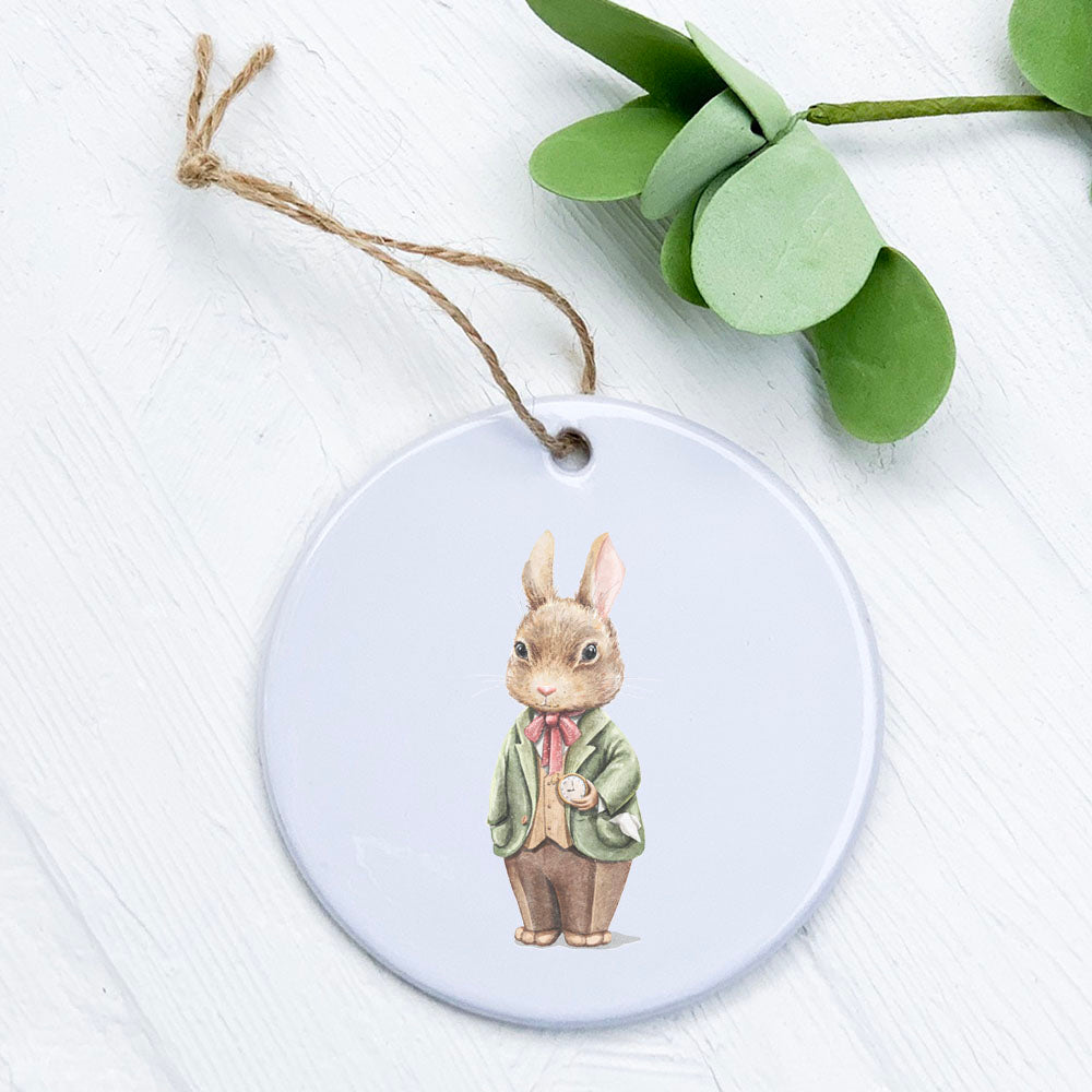 Fairytale Mr. Rabbit Ornament made of high-quality porcelain with a vibrant design, perfect for gifting or home decor.