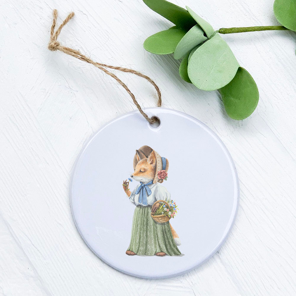 Fairytale Ms. Fox Ornament made of high-quality porcelain with vibrant design, perfect for holiday decor or gifting.