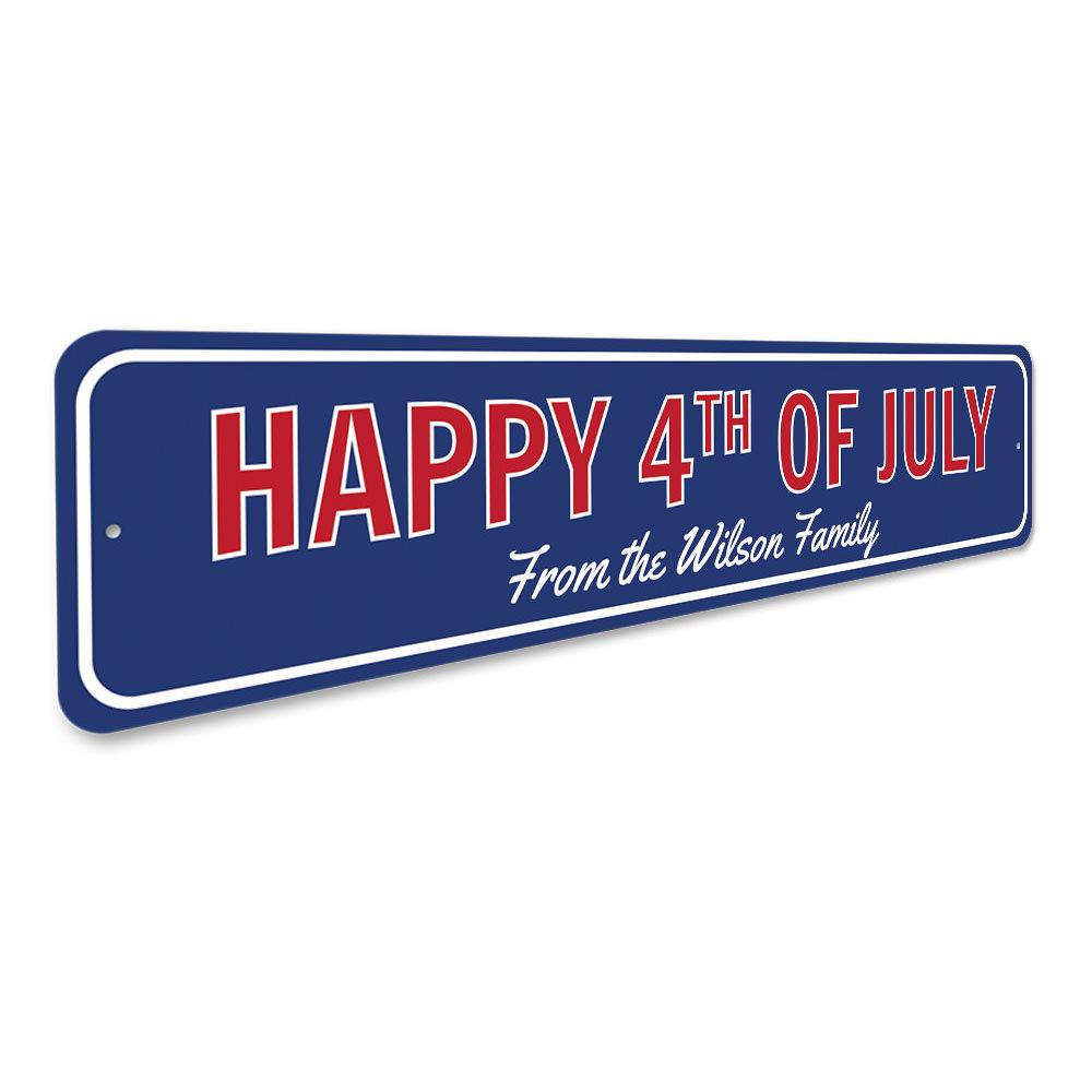 Family 4th of July Sign made from quality aluminum, featuring customizable text and pre-drilled holes for easy mounting.