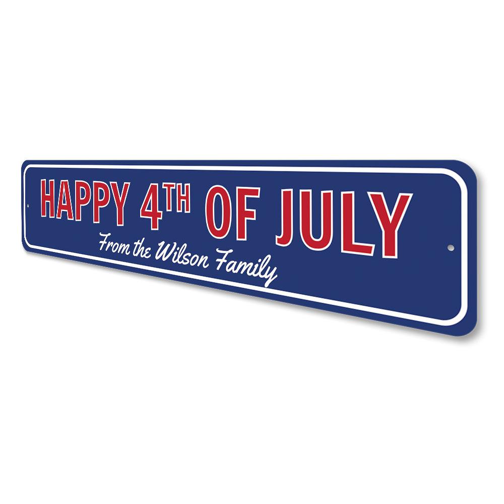 Family 4th of July Sign made from quality aluminum, featuring customizable text and pre-drilled holes for easy mounting.