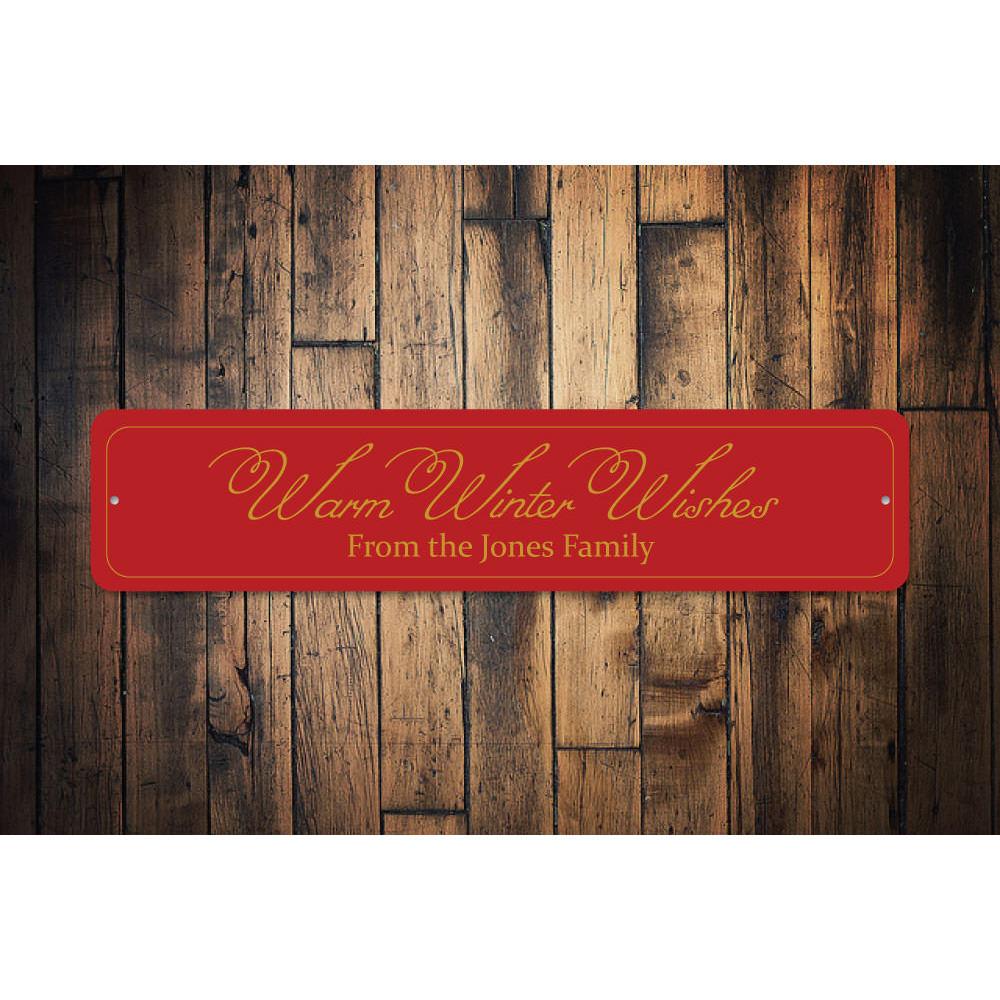 A beautifully designed Family Christmas Sign made of aluminum, featuring festive colors and customizable text, perfect for holiday decor.