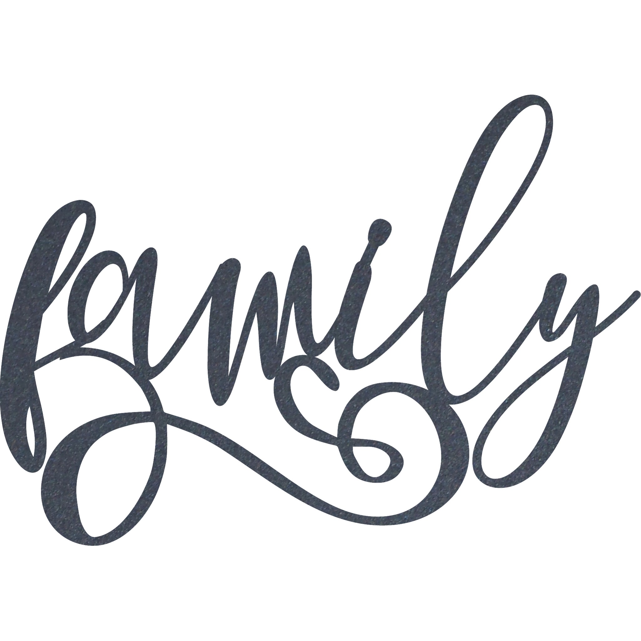 Family Cursive Metal Wall Art made from durable 14 gauge steel with a low gloss finish, showcasing elegant cursive design.