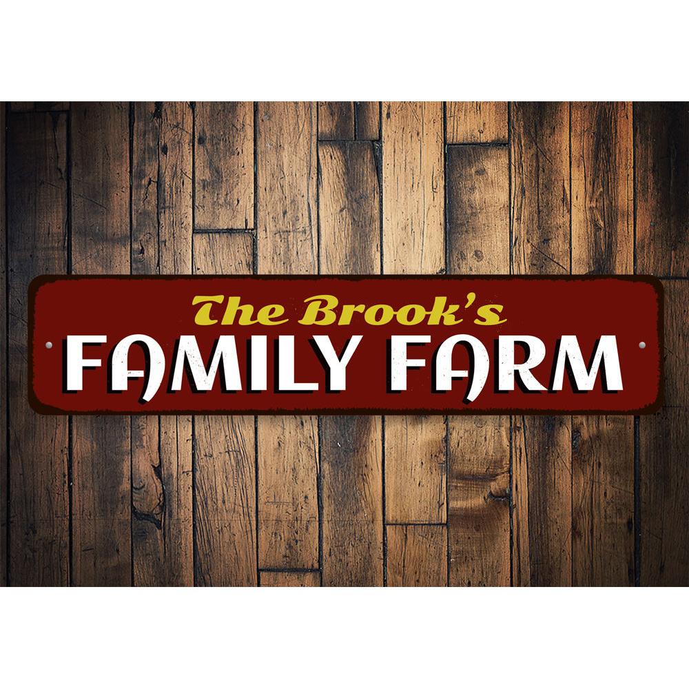 Customizable Family Farm Sign made from high-quality aluminum, featuring pre-drilled holes for easy mounting.