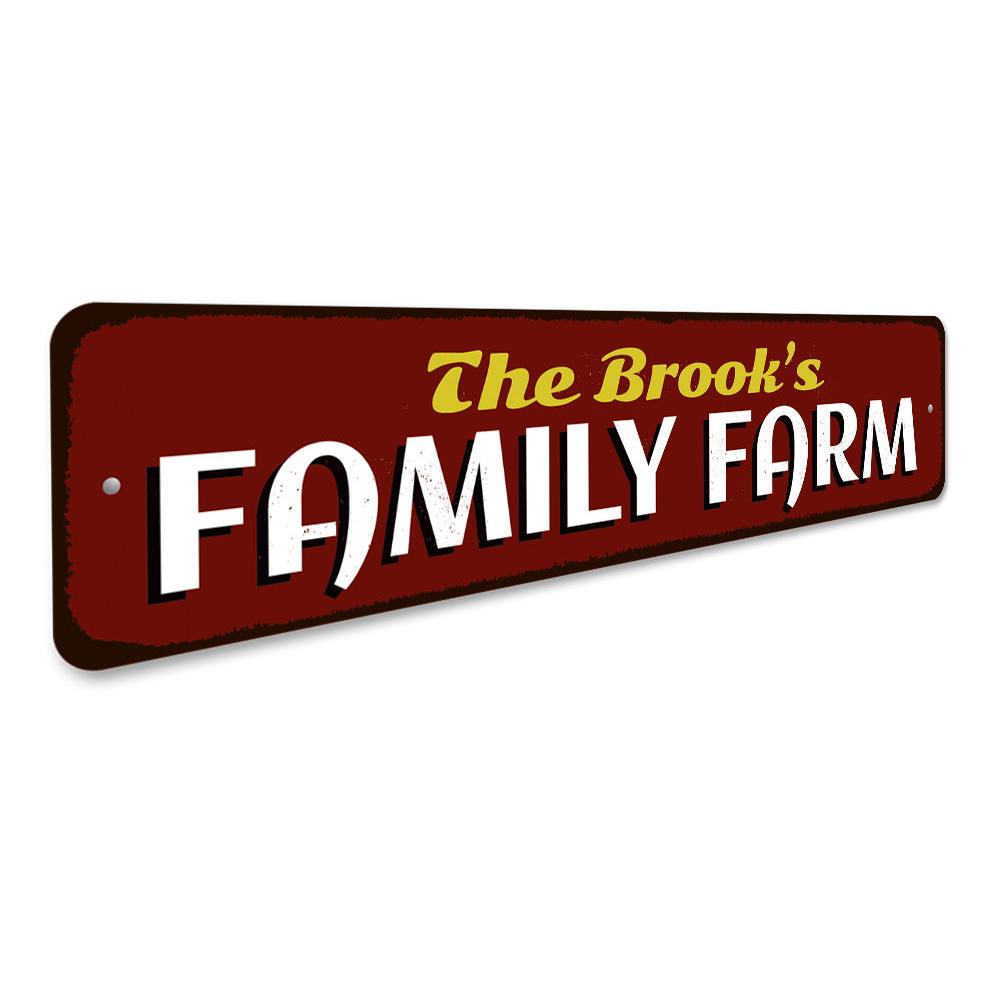 Customizable Family Farm Sign made from high-quality aluminum, featuring pre-drilled holes for easy mounting.