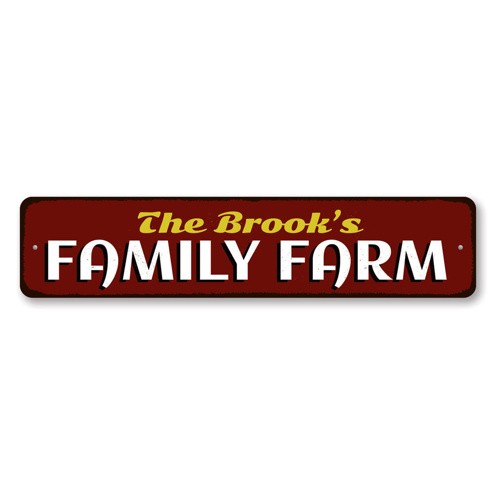 Customizable Family Farm Sign made from high-quality aluminum, featuring pre-drilled holes for easy mounting.