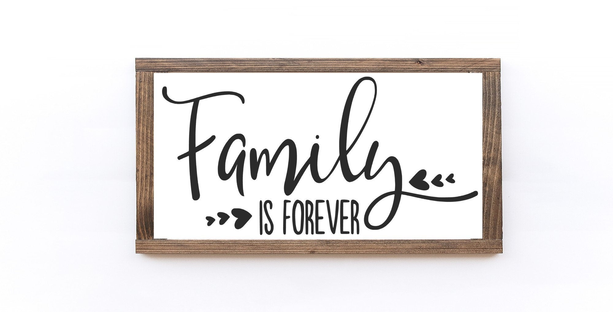 Handcrafted Family Is Forever Wood Sign in matte white finish, showcasing unique wood grain and lettering.