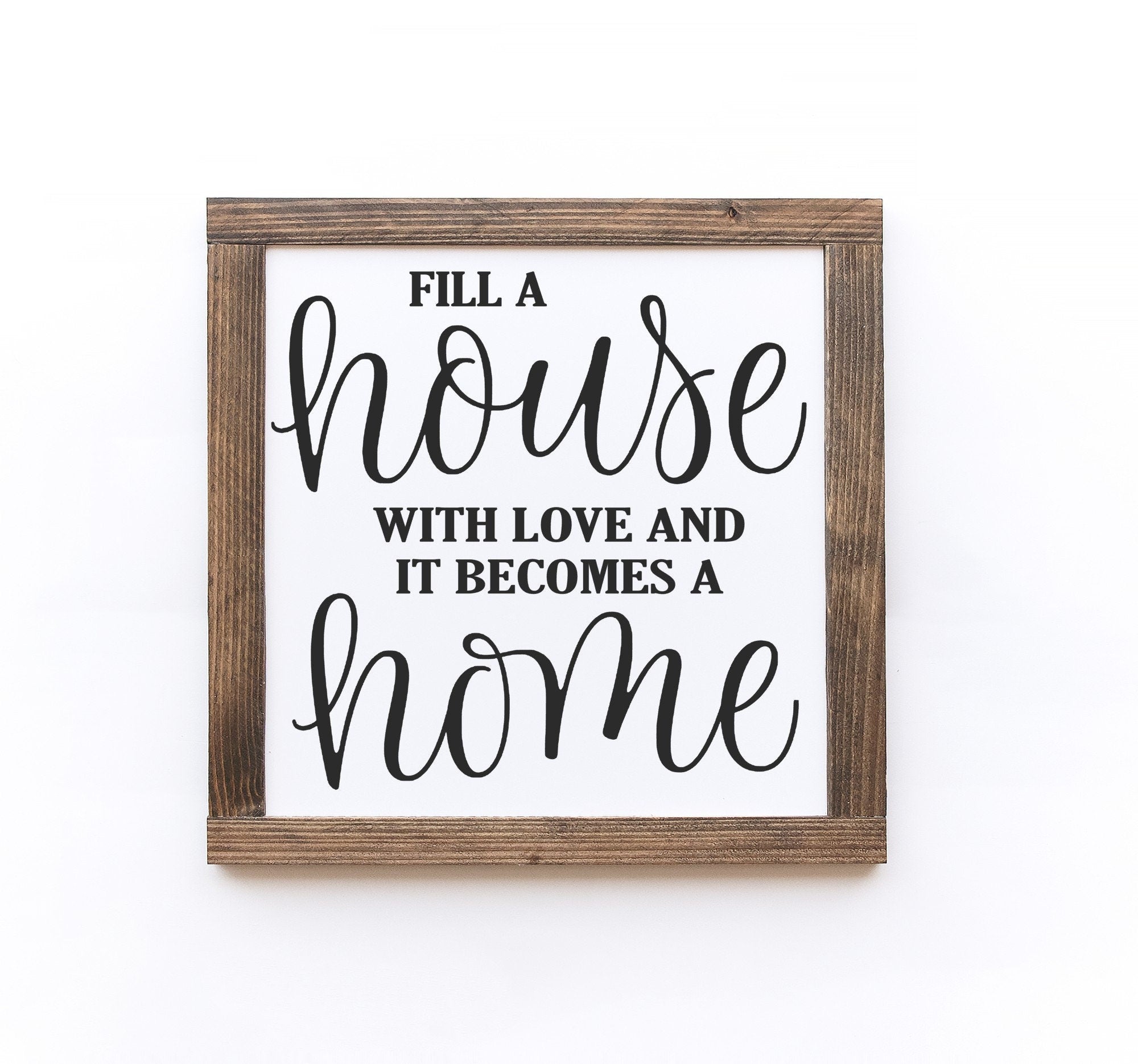 Handmade Family Love Wood Sign in matte white finish, showcasing unique wood grain and lettering.