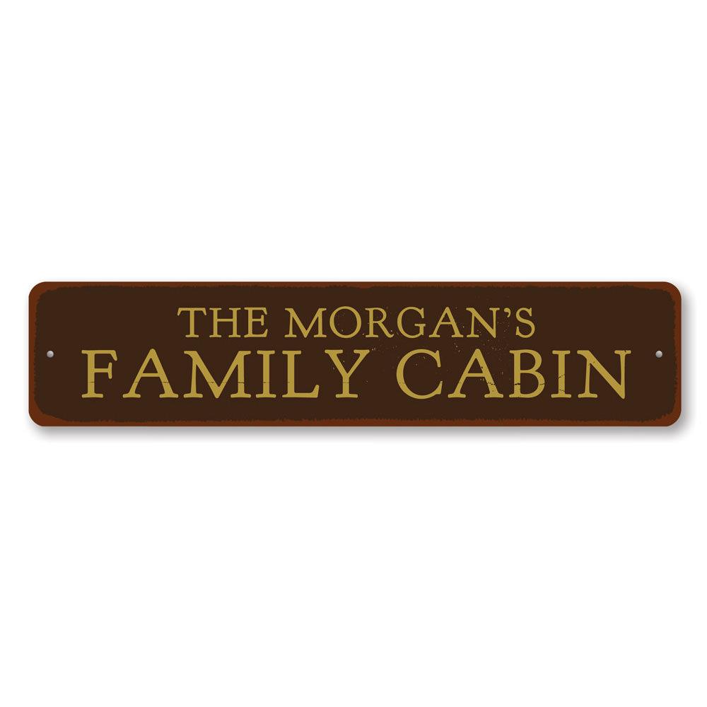 Personalized Family Name Cabin Sign made of durable aluminum, featuring custom text and pre-drilled holes for easy mounting.