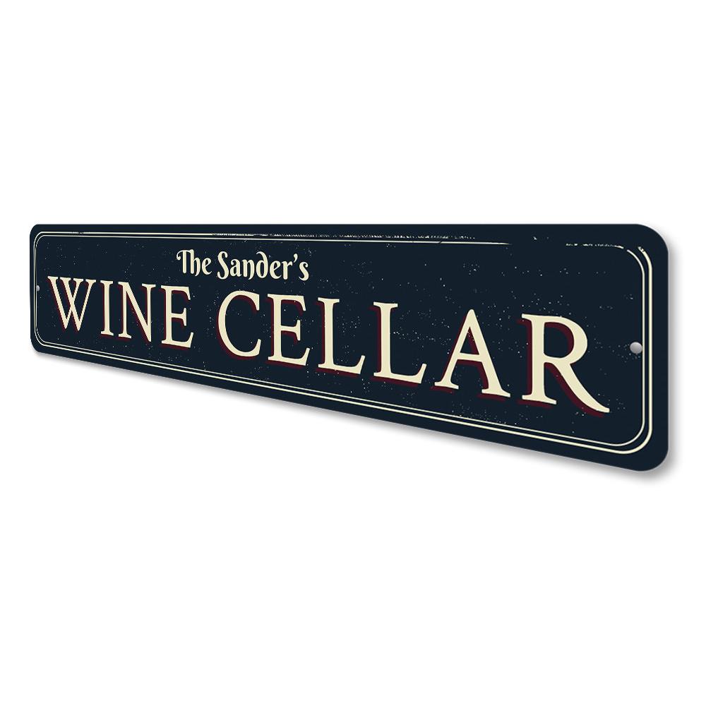 A decorative Family Wine Cellar Sign made of high-quality aluminum, featuring customizable text and a stylish design, perfect for wine enthusiasts.