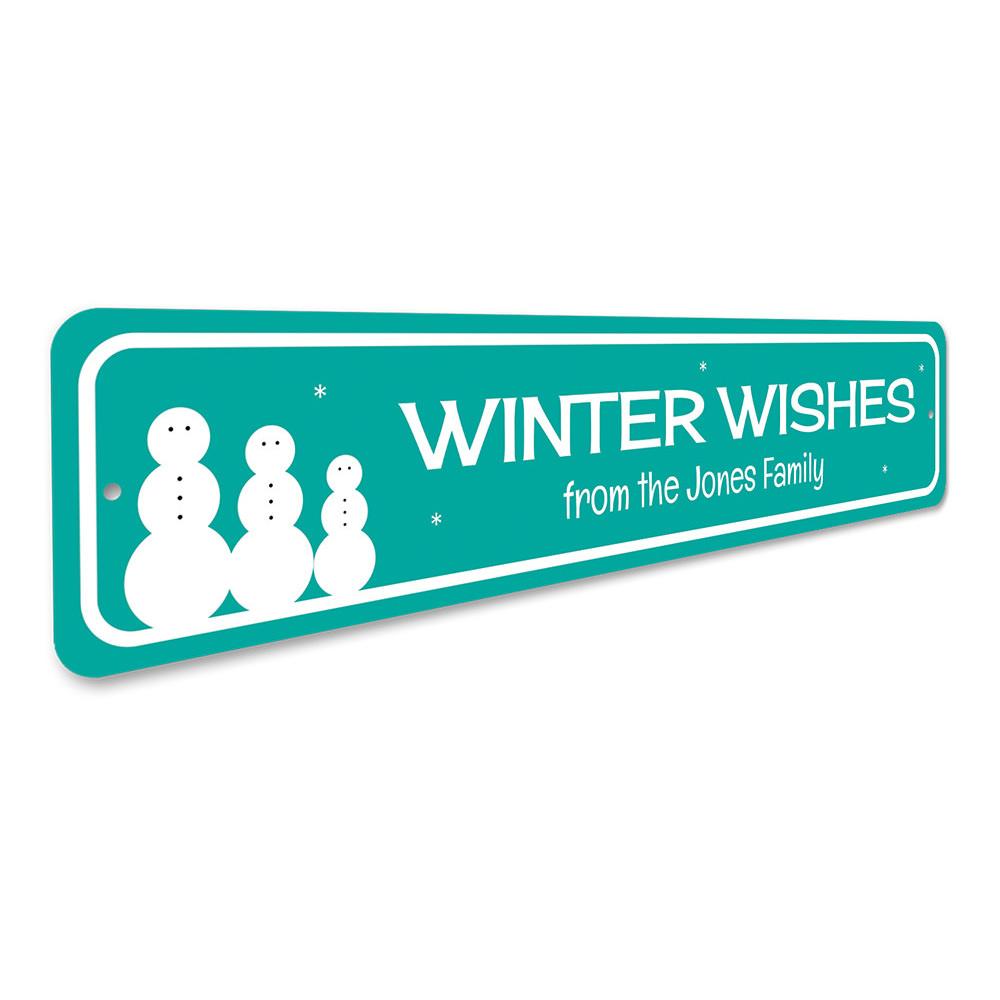 A decorative Family Winter Wishes Sign made of high-quality aluminum, featuring festive designs perfect for Christmas decorations.